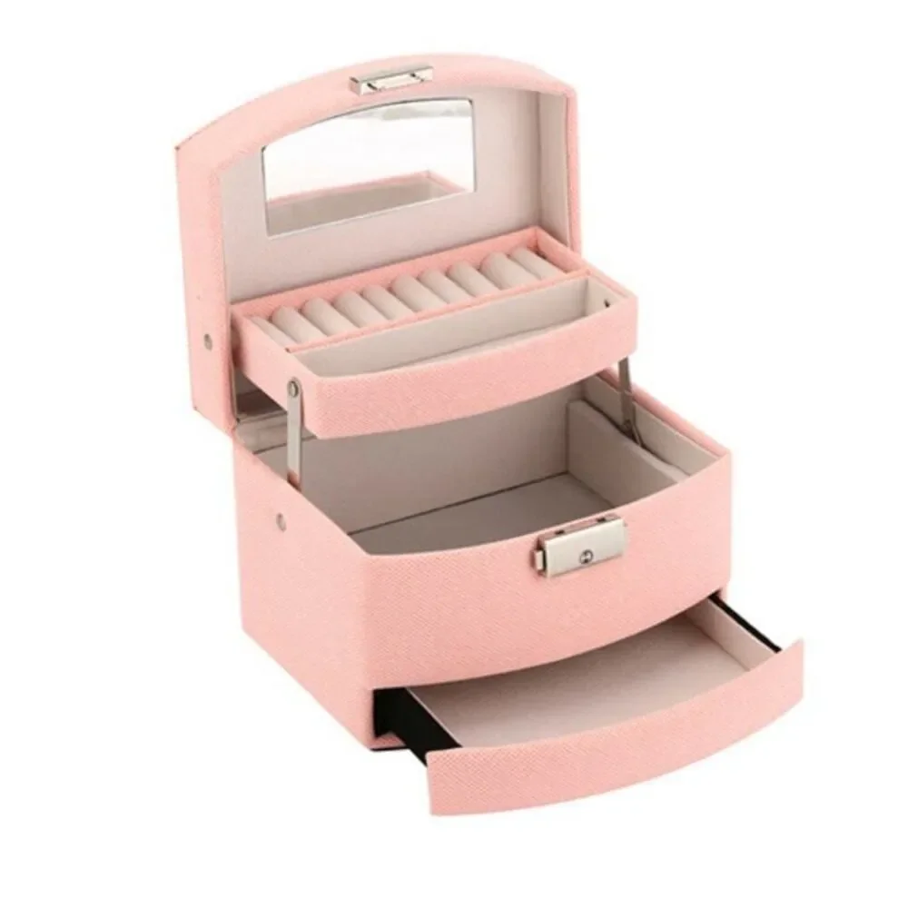 Jewelry storage organizer box with Mirror Pink giftable rings watches necklace